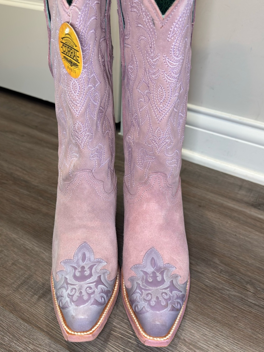 Corral Boots Embroidered Western Snip Toe Pink Purple Suede Cowboy Boots C4126 - Picture 2 of 11